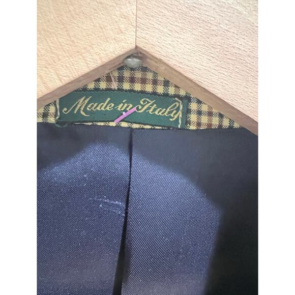 DALCOS Made in Italy 100% Wool Blazer Jacket Check Plaid Brown Navy 50R - Picture 9 of 14